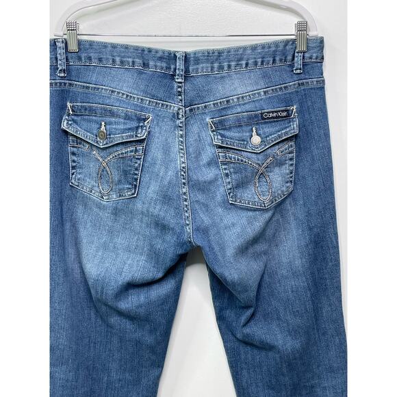 Calvin Klein Whiskered Bootcut Jeans Mid Rise Denim Medium Wash Blue Womens 14 - Picture 5 of 10